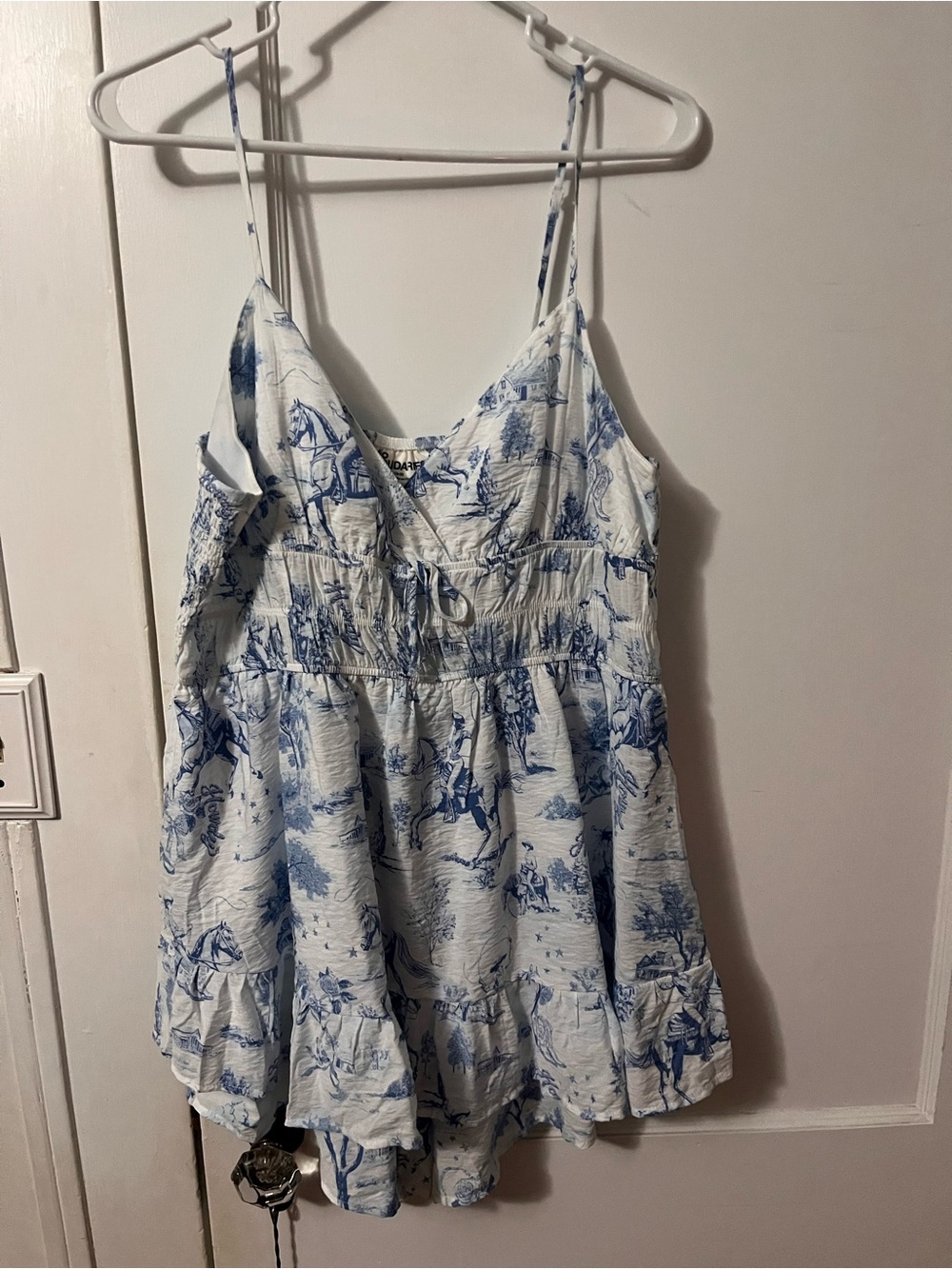 Blue Toile Cowgirl Print Spaghetti-Strap Romper